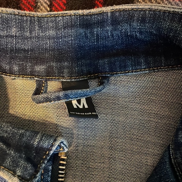 ANGEL COLA Men’s Biker Slim Fit Distressed Washed Blue Denim Jacket $234 EUC M - Picture 10 of 16